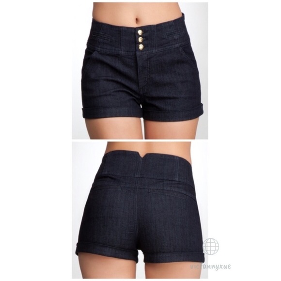 Bebe high waisted denim shorts dark blue 25 - Picture 1 of 5
